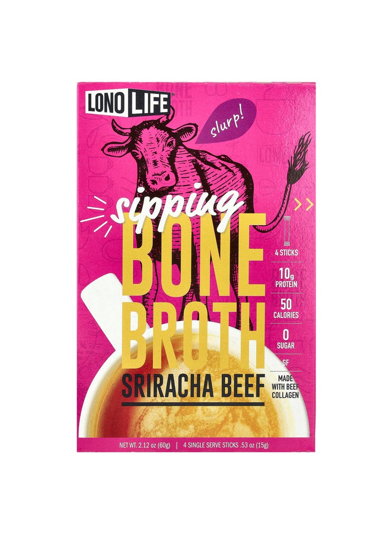 Sipping Bone Broth, Sriracha Beef, 4 Single Serve Sticks, 0.53 oz (15 g) Each